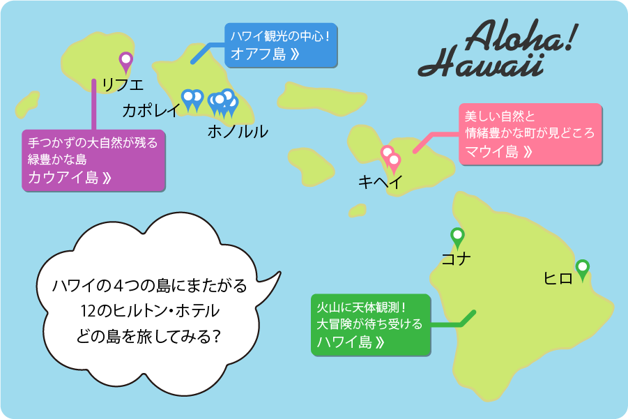 ハワイ旅行ならヒルトンホテルに決まり 4つの島にまたがる12の施設