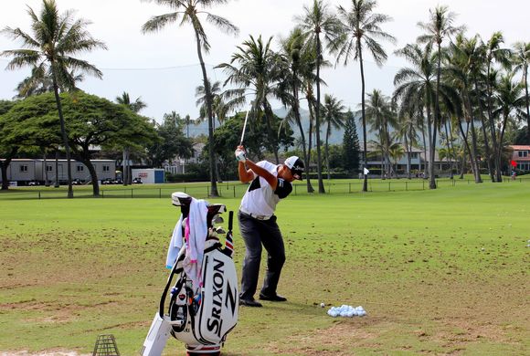 ハワイのカハラ地区にある名門ゴルフクラブ、ワイアラエカントリークラブで行われるゴルフトーナメント「ソニーオープン」での松山英樹選手