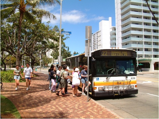 People getting onto The BUS